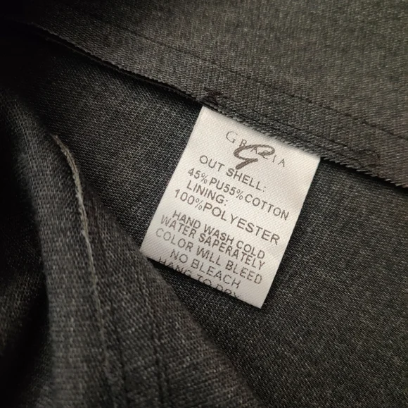 Gracia Black Peplum Chiffon Gathered Blouse With Faux Leather Accents. - Picture 7 of 9